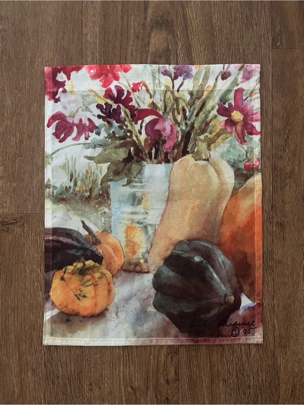 Vintage Toland Autumn Fall Garden Flag Judy Buswell Pumpkins and Gourds